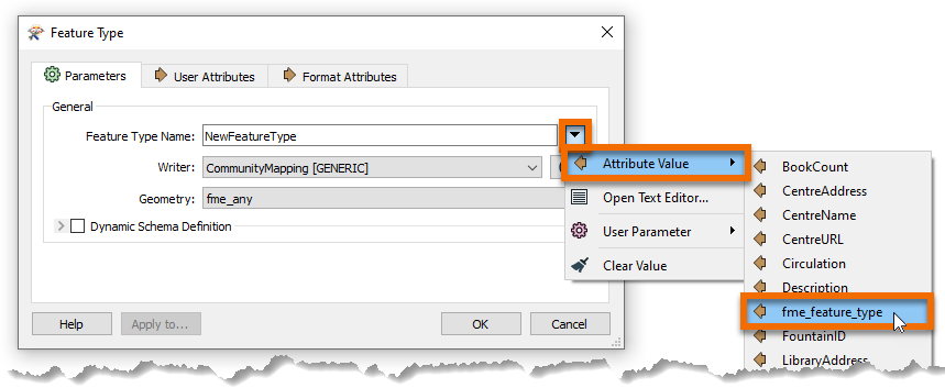 Setting Feature Type Name to fme_feature_type